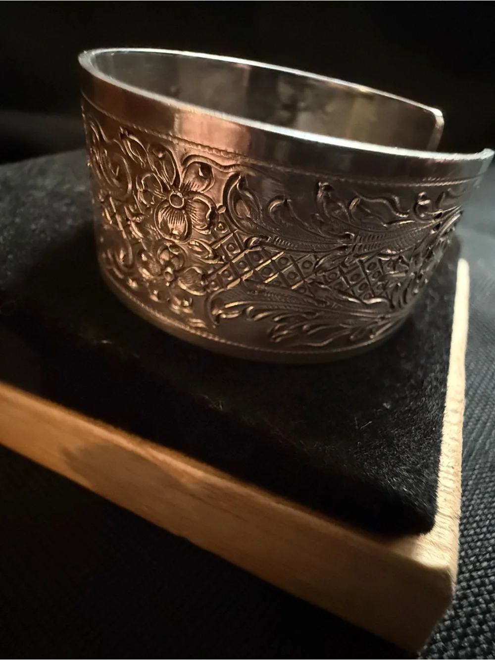 Sterling Silver Floral Engraved with Monogram Cuff Bracelet - AAB -